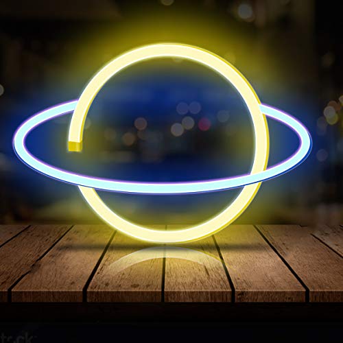 Neon Light LED Planet Neon Signs, Planet Shaped Neon Sign Wall Decor USB/Battery Night Light for Bedroom Wedding Party Bar Pub Hotel Beach Kids Girls Room Wall Decor Accessory (Blue and white)