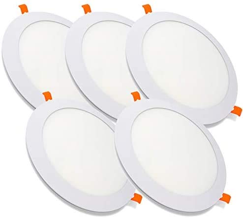 Pack de 5 Paneles LED Downlight Redondo Plano 20W Blanco De Empotrar 220mm 6000K Luz Blanca Fría [Clase de eficiencia energética A++]