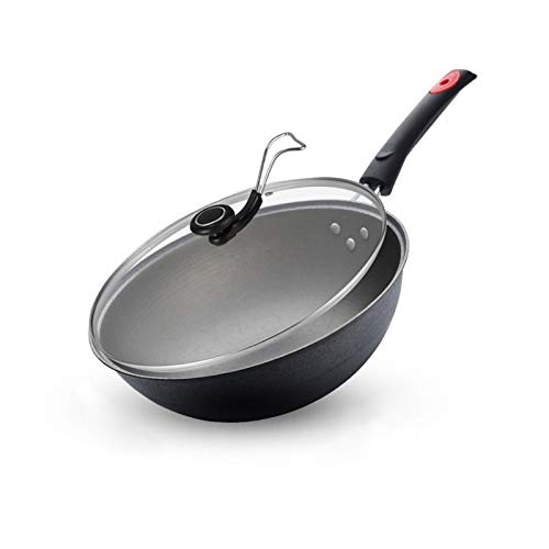 Pentola Per Uso Domestico, Padella Per Wok Antiaderente Pentola In Ferro Cinese (Color : With lid, Size : 26cm)