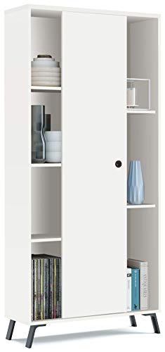 Pitarch Librería estantería Blanca kamet 1 Puerta corredera Comedor Estilo Moderno Mueble salón 180x80x30 cm