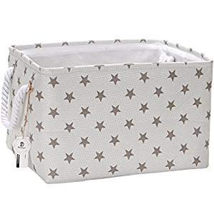 Plegable Rectangular Tela Almacenamiento Decorativo Organizador de Armario estantería Cesta con Asas de Cuerda para el Almacenamiento de Ropa y Organizador de Juguete (Estrella Gris)