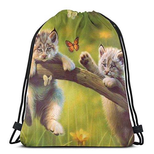 QUEMIN Happy Easter Bolsa con cordón, Lince Gatitos y Mariposas Mochila para Adultos Saco de Gimnasio Bolsa para Viajes Playa Traje de baño Bolsa de Almacenamiento