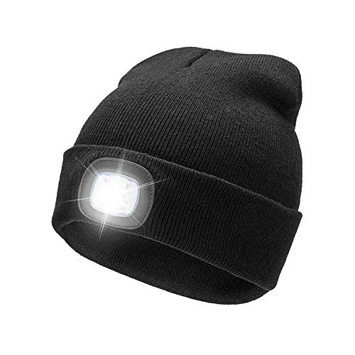 Regalos para Hombres, Gorro de Punto, Gorro con Gorro de Invierno cálido de 4 LED con Gorro de Iluminado con Manos Libres con 3 Niveles de Brillo para Caminar de Noche, Acampar, Andar en Bicicleta