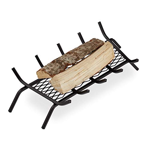 Relaxdays Parrilla para Chimenea, Rectangular, Acero, Resistente, Cesta con pies, 17x69x34 cm, Negro, 17 x 69 x 34 cm