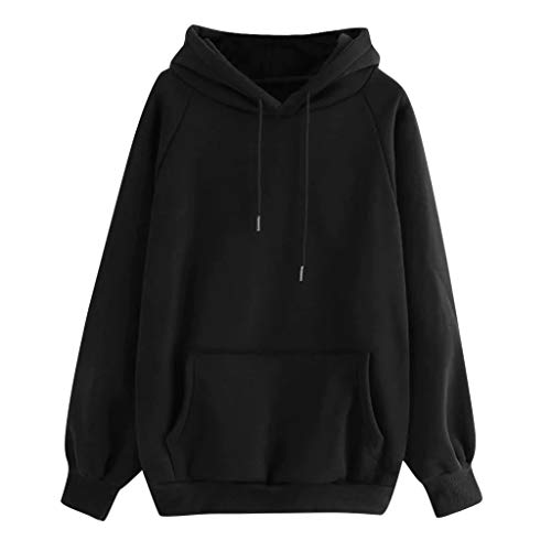 SHOBDW Liquidación Venta Moda para Mujer Sudadera con Capucha Pullover Blusa con Bolsillo Sólido Flojo 2019 Otoño Invierno Manga Larga para Mujer Tops (L, Negro)