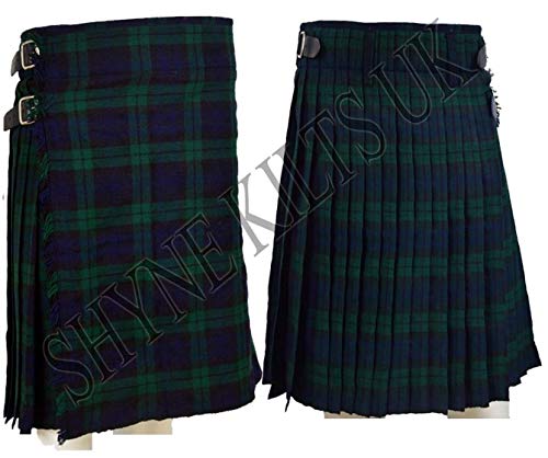 SHYNE KILTS U.K 8 Yarda Kilts Hombres Escocés Kilts 16oz, Informal Kilt - Reloj Negro - Reloj Negro, 50"