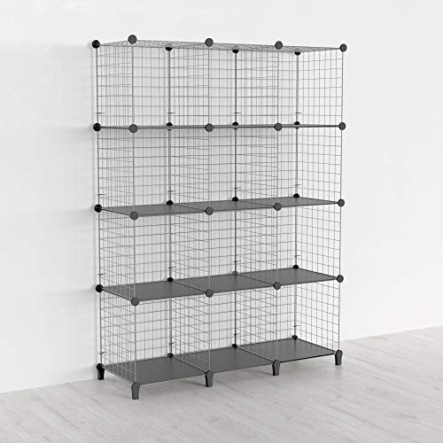 SIMPDIY estanteria Modular Malla Almacenamiento, librería Armario 12 Cubos, estanterias metalicas almacenaje Alta Capacidad, Vitrina Almacenamiento artículos Sala Estar Oficina, 124x32x124cm, Gris