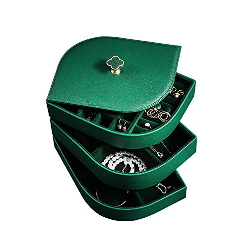 SNSN Jewelry Box Organizer, Luxury PU Cuero Rotating Jewelry Holder, Caja De Almacenamiento De Joyería De Tres Capas Multifunción Creativa, Cajas De Joyería De Anillo De Pendiente,Verde