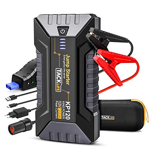 TACKLIFE 1200A Arrancador de Coche KP120 Jump Starter para vehículos de Gasolina hasta 8.000 CC y de Diesel hasta 6.000 CC con Luz LED, Carga Rápida 3.0 y Puerto Tipo-C