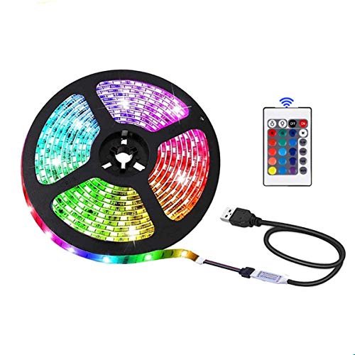 Tira de luces LED USB con mando a distancia, 5050 RGB, 5 V, segura y táctil, para interior y exterior (2 m)