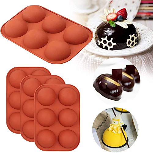 Viilich 4 paquetes de 6 agujeros semi esférica, molde de silicona para hornear para hacer chocolate, tartas, gelatina, mousse y dulces, moldes de silicona antiadherentes para fondant