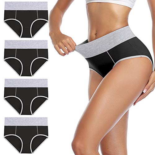 wirarpa Bragas Mujer Slip Cintura Alta Algodón Braguitas Negro 4 Pack Tamaño XL