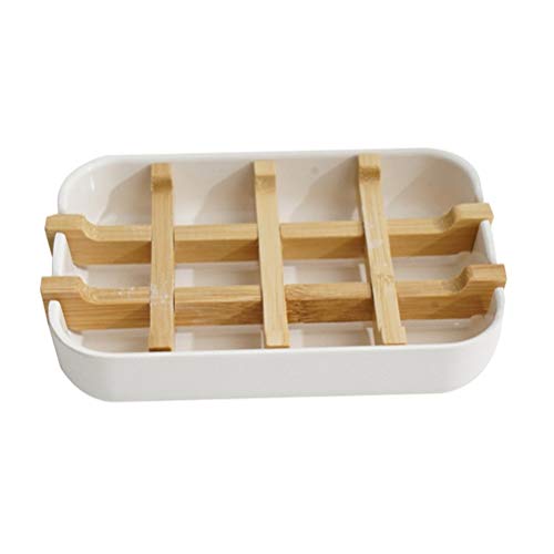 WNDRZ Jabonera De Bambú Portátil A Prueba De Fugas, Caja De Soporte Natural Hecha A Mano, Bandeja De Jabón Extraíble Moderna De Fibra para Fregadero De Baño De Cocina (Color : White)