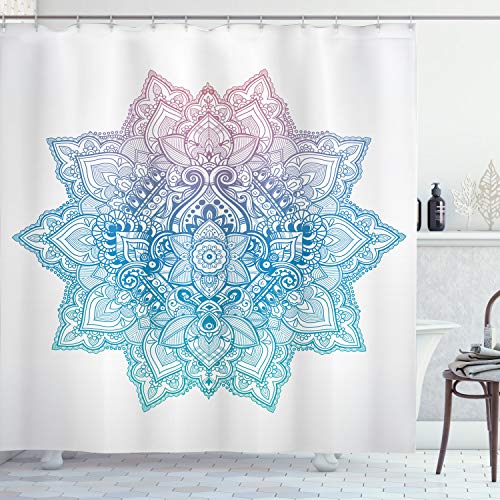 ABAKUHAUS Loto Cortina de Baño, Paisley del Adorno Arte Bohem, Material Resistente al Agua Durable Estampa Digital, 175 x 200 cm, Lila Azul pálido