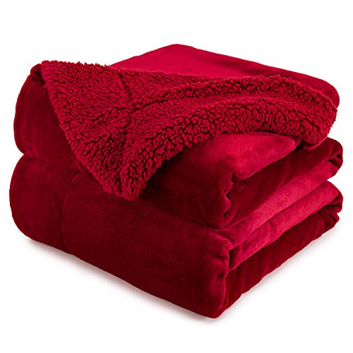 Anjee Manta de Forro Polar Sherpa, Manta de Cama y sofá Reversible súper Suave de Doble Cara, Manta de decoración Interior cálida y Ligera, roja para Talla única 230 x 275 cm