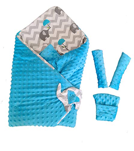 BlueberryShop Minky manta de forro polar para envolver al bebé en el coche, Saco de dormir para bebés recién nacidos, Para bebés de 0-3 meses, 78 x 78 cm, Azul Elefante