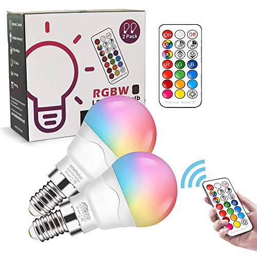 Bombillas LED E14, 6W Regulable Cambio de RGB Color Mando a Distancia Bombillas LED (Equivalente 40W), 2700K, Función de Temporización y Memoria Bombilla para Hogar, Decoración, Bar, Fiesta, KTV
