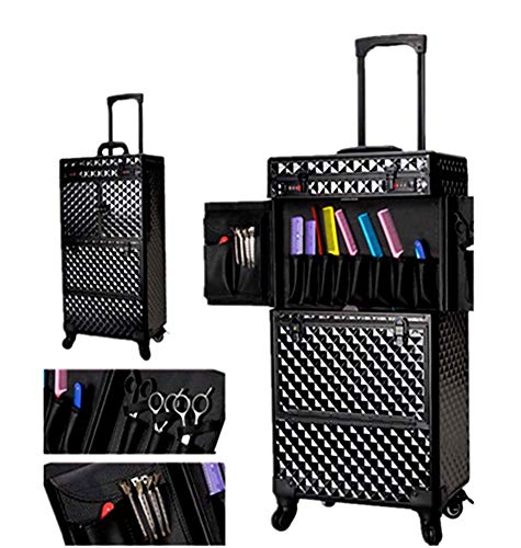 BYCDD Maleta de Maquillaje Profesional, Portátil Organizador Estuche Cosméticos con Ruedas universales Multi-Capa Maletín Maquillaje Trolley,Black