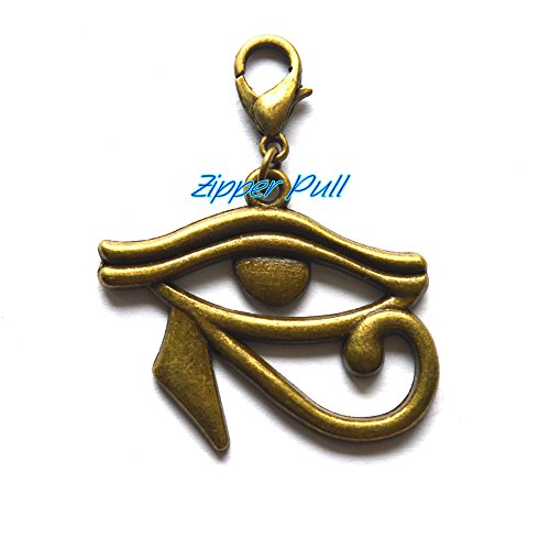 Colgante de ojo de Horus, 26 x 31 mm, color bronce antiguo, tirador de cremallera, perfecto para collares, pulseras, llaveros y pendientes