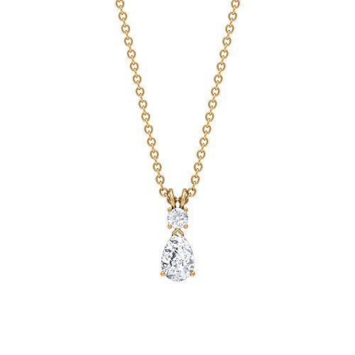 Collar de diamante solitario de 1/3 quilates, collar con colgante de oro (redondo de 2,50 mm, 5,50 x 3,50 mm, diamante puntero de pera) amarillo