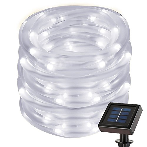 cuzile Manguera LED Solar 50 LED Resistente al Agua IP55 Tiras de LED de Exterior, Sensor de luz, Blanco Decoración para Navidad, Fiestas, Bodas, Patio, Dormitorio, Jardines, Festivales