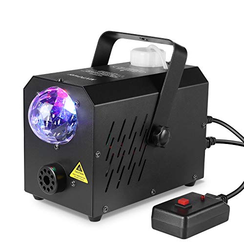 Deckey Máquina de niebla mini con luz LED multicolor, luz de discoteca, 500 W, para niños, Halloween, actuaciones escénicas, Navidad, con mando a distancia, 2 tipos: con cable e inalámbrico