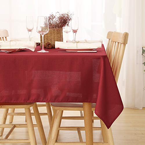 Deconovo Manteles de Mesa Rectangular Efecto Lino para Comedor 130 x 130 cm Rojo