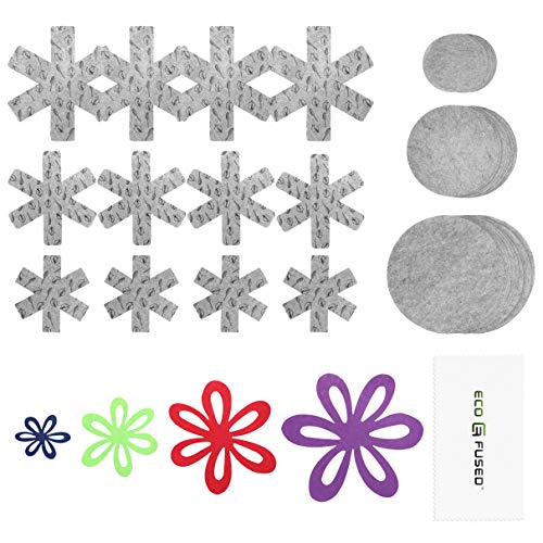 Eco-Fused Protectores de Ollas y Sartenes 64 Piezas – 4X En Forma de Flor, 12x Protectores de Ollas y Sartenes en Forma de Nieve, 48x Separadores de Platos Redondos – Previenen Rayones y Daños