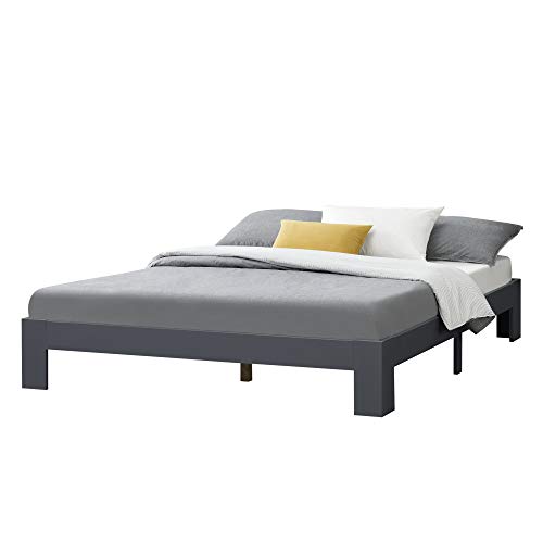 [en.casa] Cama de Pino Raisio 140 x 200 cm Cama Doble Cama de Matrimonio con Somier Capacidad de Carga 150 kg Gris Oscuro Lacado Mate