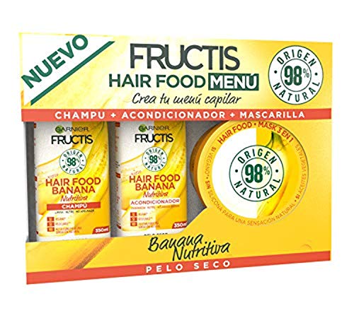Garnier Fructis Cofre Hair Food Banana Nutritiva para Pelo Seco - Crea tu menú capilar compuesto por champú, acondicionador y mascarilla