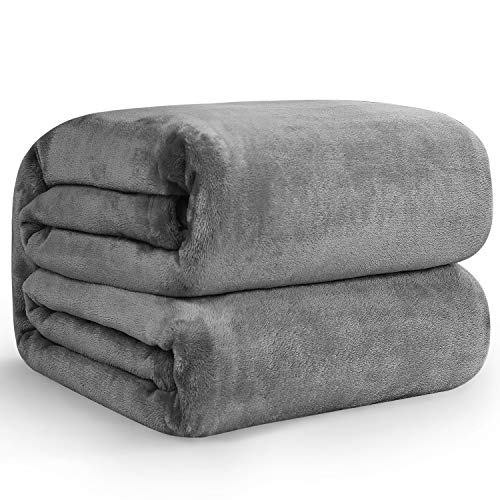 Hansleep Manta para Sofá de Franela 130x165 cm, Mantas para Cama 80 Suave - Manta Pelo de Microfibra Pequeña Transpirable Hipoalérgica, Manta Forro Polar Reversible Gris