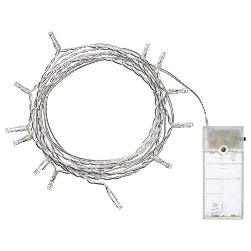 IKEA 304.210.23 Ledfyr - Cadena de luces LED con 12 luces, para interiores, funciona con pilas, color plateado