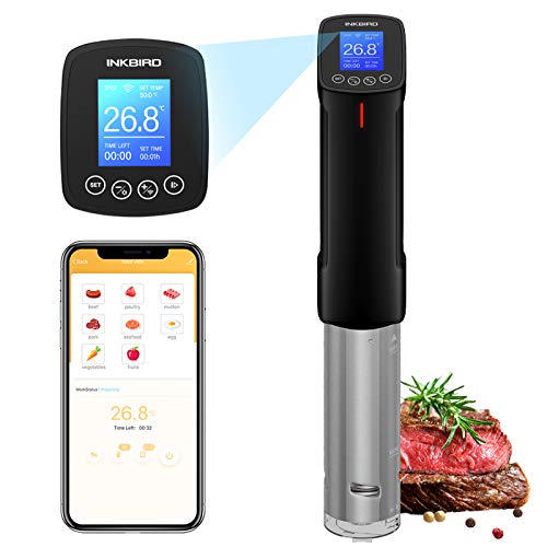 Inkbird ISV-100W Wi-Fi Sous Vide Aparato de Cocina Precisión Circulador de Inmersión Termal con Pantalla LCD Legible, 1000W Temporizador Ajuste de Temperatura, Máquina de Cocción al Vacío