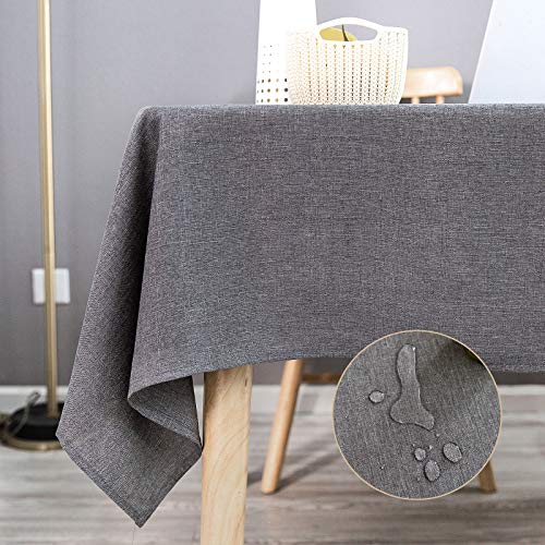 KINLO Mantel con aspecto de lino, lavable, rectangular, efecto loto, resistente al agua, protección antimanchas, fácil de limpiar, 140 x 260 cm, color gris