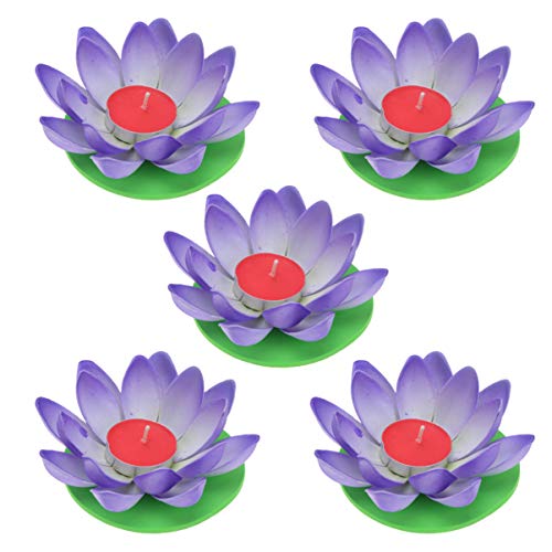 OSALADI - Velas flotantes de flor de loto, farol con vela para piscina, estanque, jardín, boda, fiesta, decoración, 5 unidades, color blanco