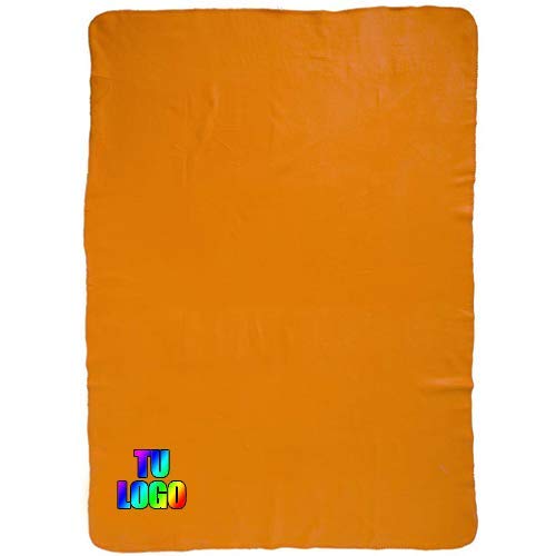 Pack 50 Unidades x Manta con Bolsa y Cierre de cordón (Manta Naranja, Bordado a Todo Color)