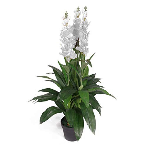 Planta Artificial de orquídea de Cymbidium de Hoja de 100 cm, diseño de Maceta, Color Blanco