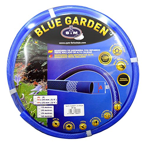 S&M 553011 Manguera de jardinería Reforzada Blue Garden, Azul, Rollo 20 Metros- 15 x 20 mm- (5/8”)