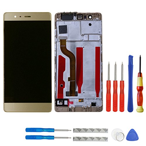 swark Pantalla LCD compatible con Huawei P9 Standard EVA-L09 EVA-L19 EVA-L29 pantalla táctil digitalizador, cristal de montaje + marco + herramientas (dorado)