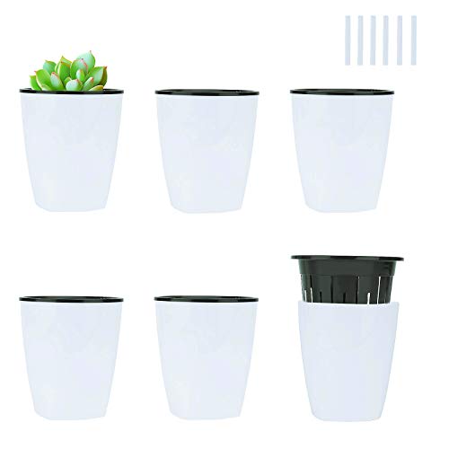 Ulikey 6 Pcs Auto Riego Plantador Blanco Ronda, Macetero Redondo, Macetas de Riego Automático, Windowsill Planta Decorativa, Maceta para Interiores al Aire Libre Jardines (Blanco)