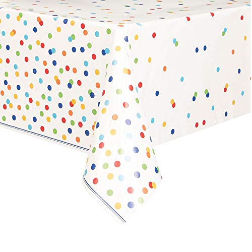 Unique Party 58253, Mantel de plástico para fiesta, diseño de lunares de colores, 1.37 x 2.13 metros