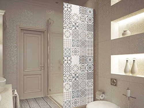 Vinilo para Mamparas Baños Azulejos Andaluces | Varias Medidas 60x185cm | Adhesivo Resistente y de Fácil Aplicación | Pegatina Adhesiva Decorativa de Diseño Elegante