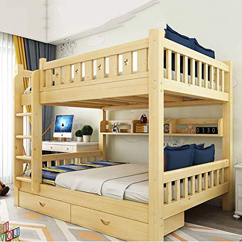 WSN Litera de Madera Maciza, Cama Doble Moderna con cajón de Almacenamiento Debajo de la Cama, diseño Funcional de escaleras, para 2 niños,1.2mx2m