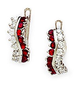 14ct blanco de piedra del mes Enero rojo CZ pendientes con forma de Curve - mide 14 x 6 mm