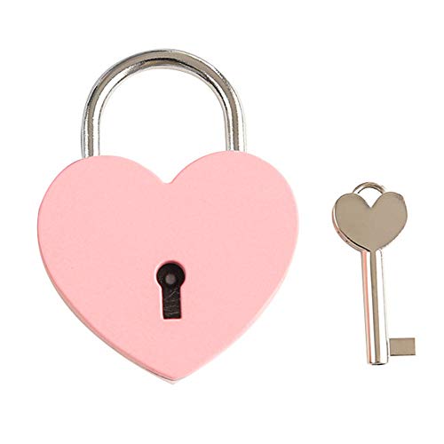 2 Pcs Pequeño corazón del metal en forma de candado mini cerradura con llave para la joyería Caja，de almacenamiento libro del diario,Pack de 2, Rosa