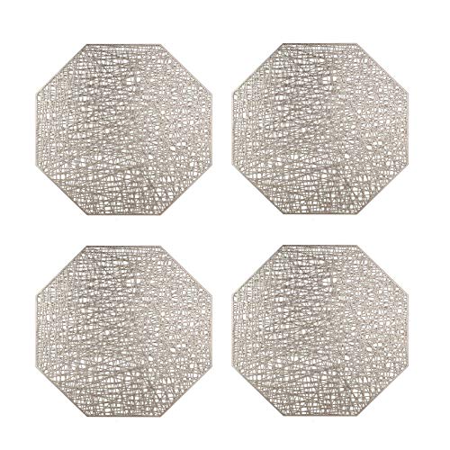 4 Piezas Manteles Individuales Octagonal Antideslizante, Mantel Individual Octogonal, Mantel Individual de Mesa Octogonal, para la Familia, Restaurante, Cocina, Hotel, Cafetería (Dorado)