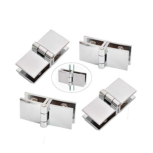 4pcs 180 grados Grosor de Cristal Bisagras, Acero Inoxidable Cristal Bisagras Puertas, Soporte para estante de cristal vidrio, baño, ducha, armario, muebles, cristal Bisagra(5 – 8 mm)