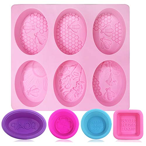 5 moldes para hacer jabón, de silicona de grado alimenticio, de FineGood, para magdalenas, magdalenas, moldes para hornear para manualidades caseras, rosa, azul, rosa rojo, morado