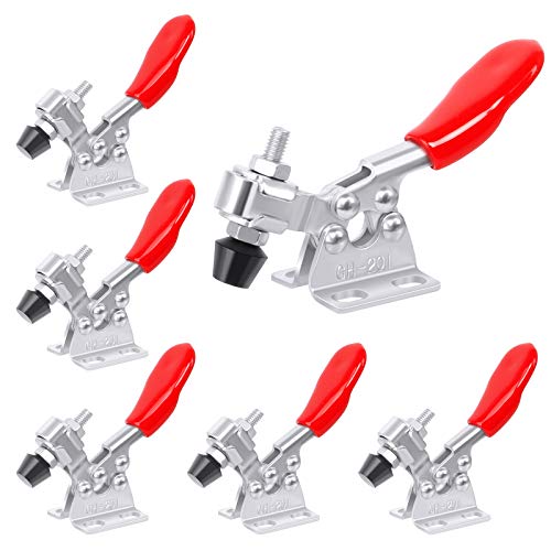 Abrazadera de Palanca, 6 Piezas Toggle Clamp 201 Herramienta de liberación rápida Con Soporte Metal Horizontal, Abrazadera de Palanca Manual Para Fijar Soldar y Ensamblar Componentes Electrónicos