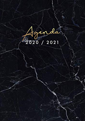 Agenda 2020 2021 A4 Semana Vista: Agenda 2020/2021 Semana Vista Vertical | Agenda 18 Meses | Julio 2020 - Diciembre 2021 | Agenda en español | Tamaño A4 | mármol negro